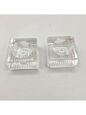 Vintage Glass Square Salt Cellars Dips Clear Waffle Bottom Grid Base Set of 2